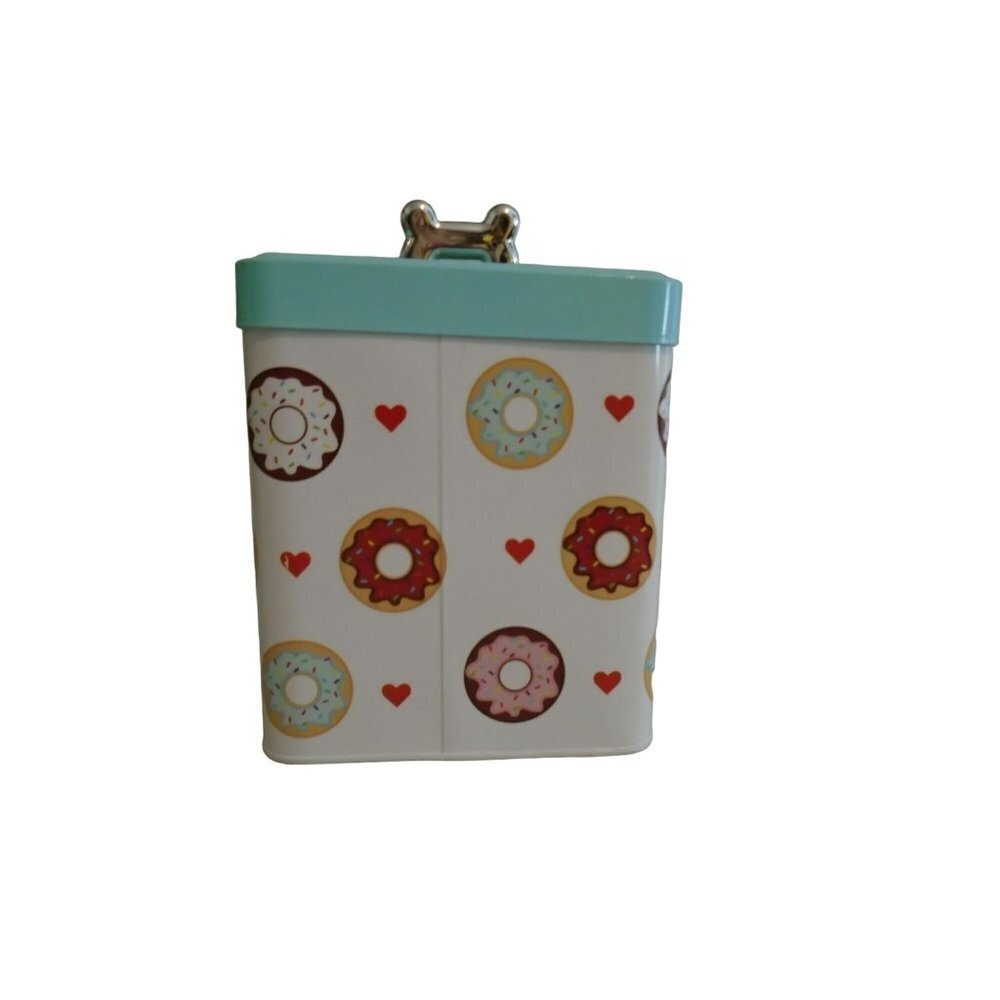 Pet Treats Container Metal Removable Lid Donut Pattern Bone Lid - Picture 3 of 8